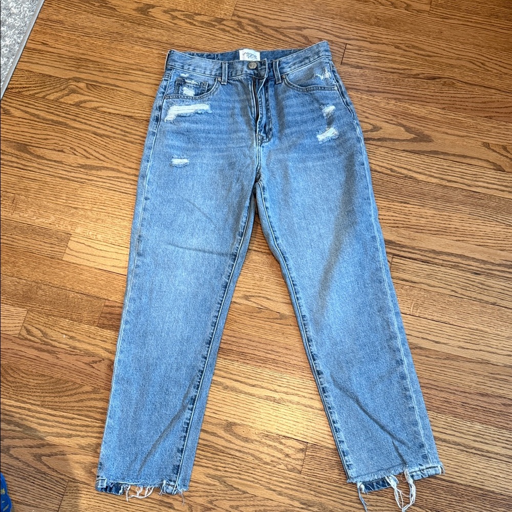 Stylish High Rise Blue Distressed Jeans